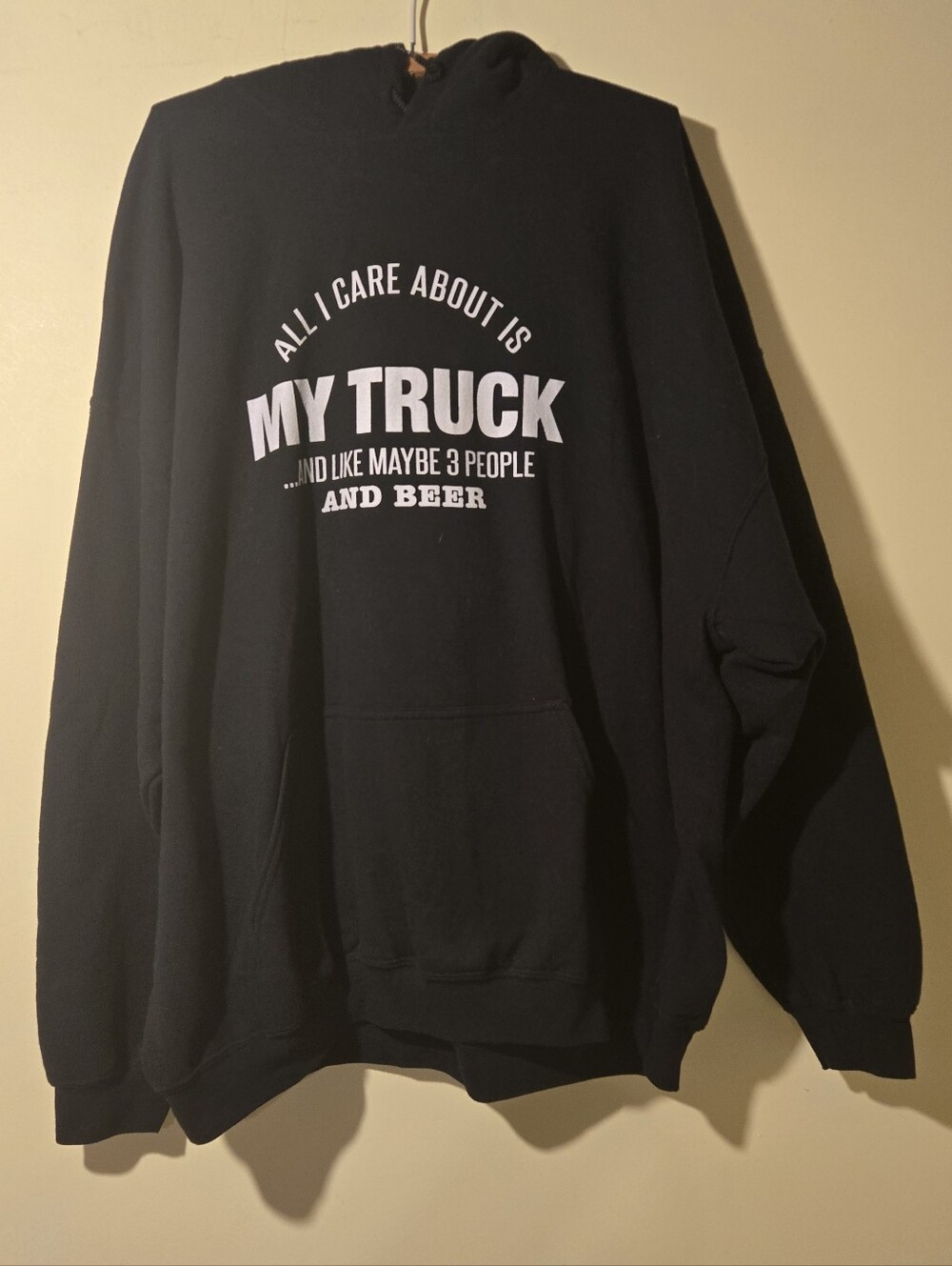 Men's Funny Gildan Black Hoodie with White Truck Graphic